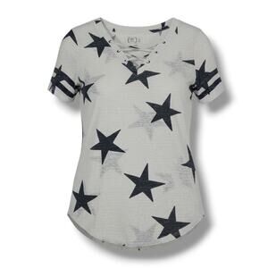 24/7 Maurices Star Print Lace-Up Football Tee Short Sleeve Women’s XS